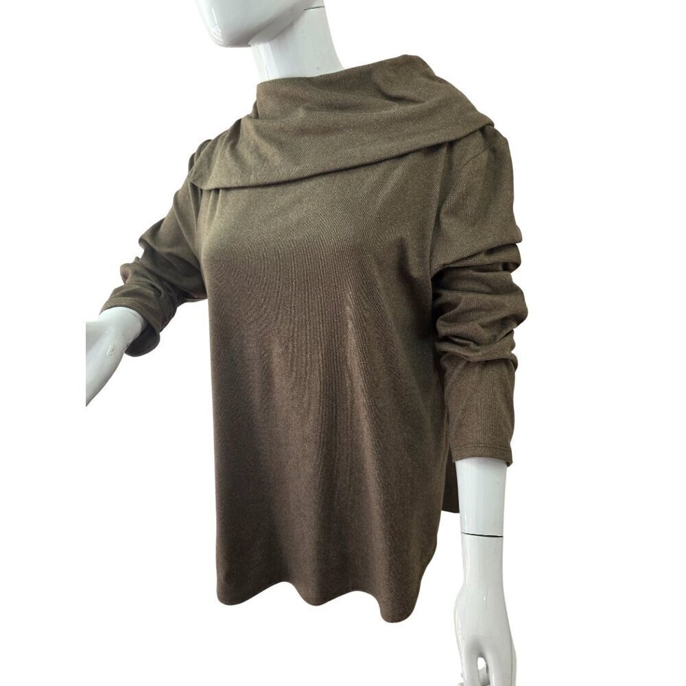 Fortune+Ivy Long Sleeve Zip Neck Tunic Top Womens XL Warm Brown Poly Blend Knit